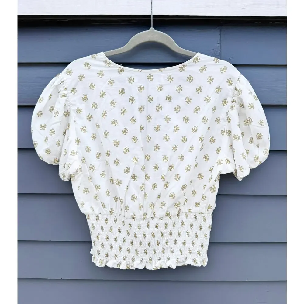 FAITHFULL THE BRAND Alba Top V-Neck Smocked Blouse Cairo Floral 8 Large L